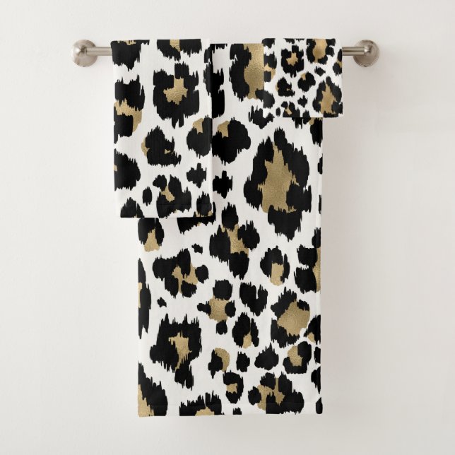 Black/Gold Animal Print Bath Towel Set (Insitu)