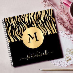 Black Gold Animal Print Glam Monogram Sketchbook Notebook