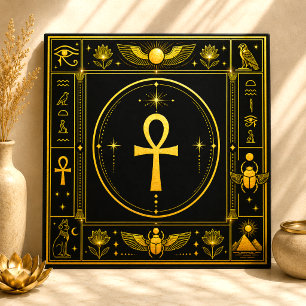 Black Gold Ankh Egyptian Symbol Spiritual Decor Ceramic Tile