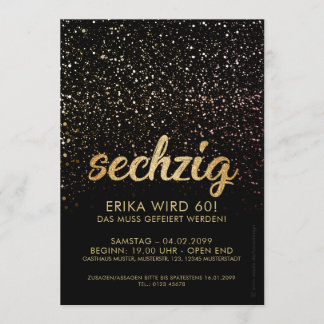 Black Gold Anniversary Invitations 60th Birthday