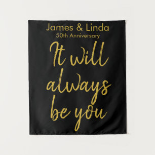 Black Gold Anniversary Party Photo Booth Backdrop Tapestry