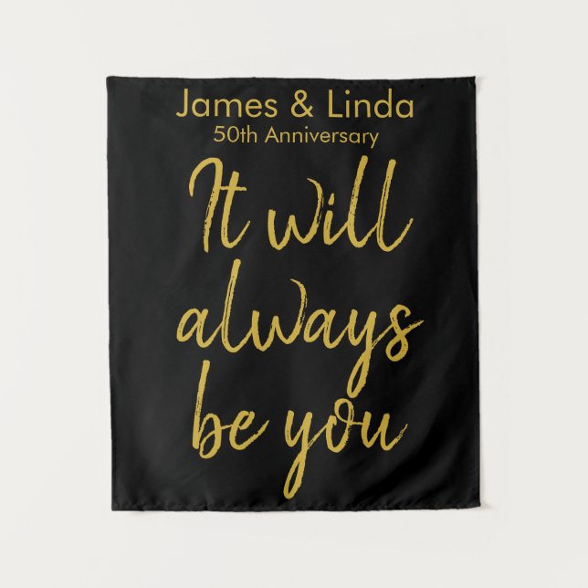 Black Gold Anniversary Party Photo Booth Backdrop Tapestry (Front)