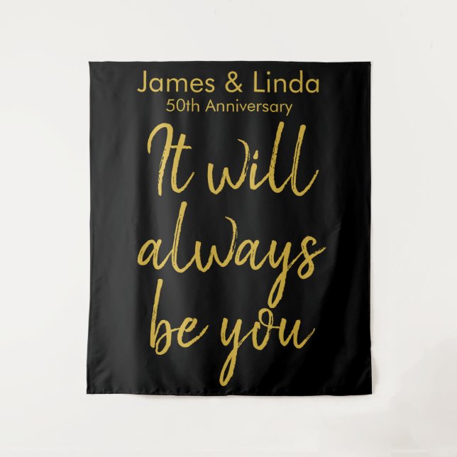Black Gold Anniversary Party Photo Booth Backdrop Tapestry (Front)