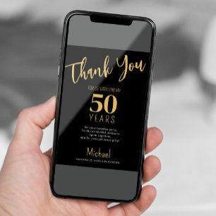 Black gold any age birthday party thank you card