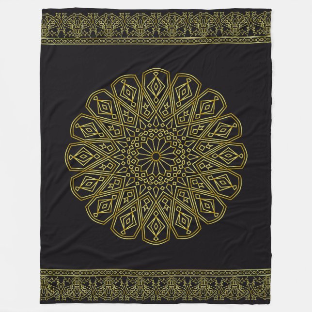 Black & Gold Arabesque Fleece Blanket  (Front)