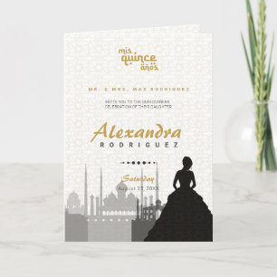 Black & Gold Arabian Quinceañera Photo Invitation