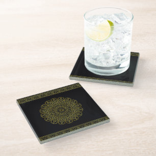 Black & Gold Arabic Glass Coaster