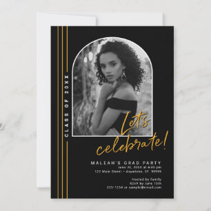 Black Gold Arch Overlay Grad Party Invitation