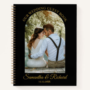 Black Gold Arch Personalized Photo Wedding Guest   Notebook