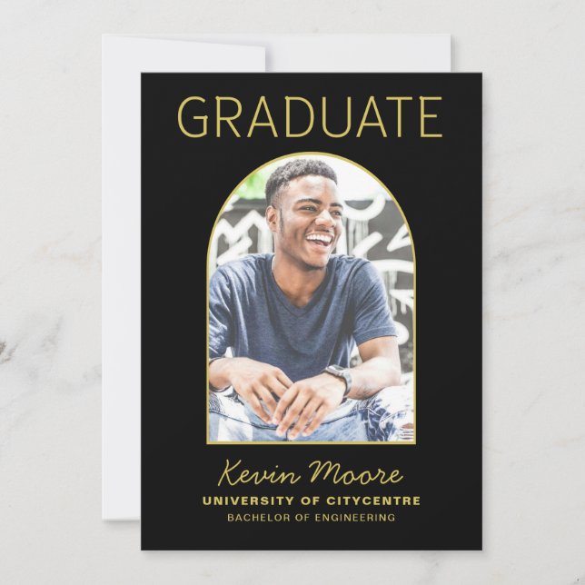 Black Gold Arch Photo Graduation Invitation (Front)