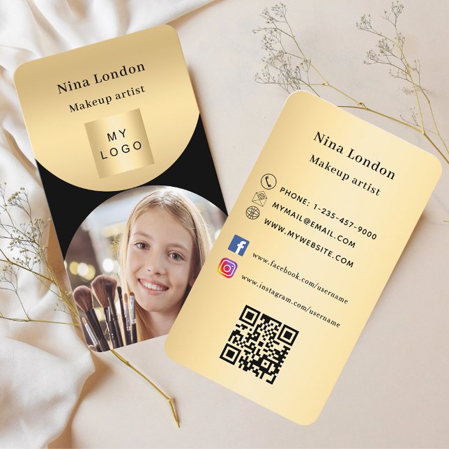 Black gold arch photo Qr social media logo Business Card (Creator Uploaded)