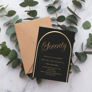 Black gold arch script luxury 70th birthday invitation