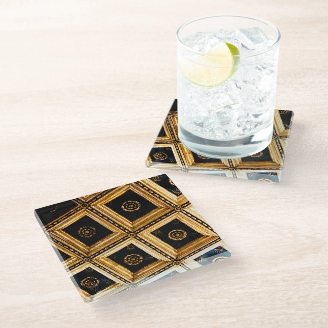 Black Gold Architecture Glass Coaster (Angled)