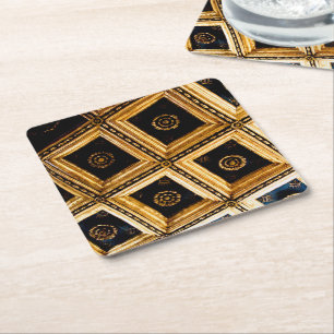 Black Gold Architecture Square Paper Coaster