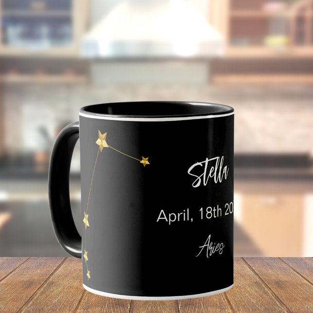 Black gold Aries star constellation birthday Mug (Creator Uploaded)