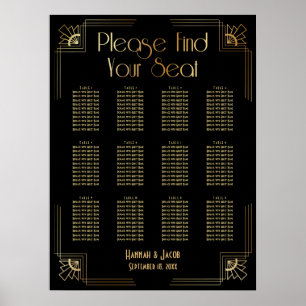 Black & Gold Art Deco 12 Tables Seating Chart