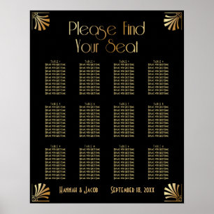 Black & Gold Art Deco 12 Tables Seating Chart