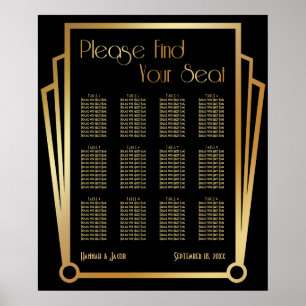 Black & Gold Art Deco 12 Tables Seating Chart