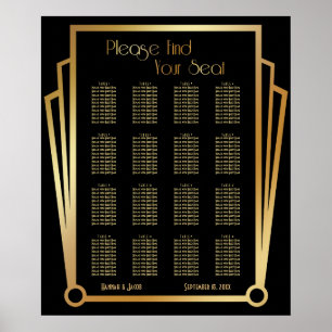 Black & Gold Art Deco 16 Tables Seating Chart