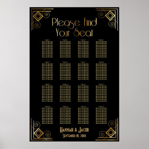 Black & Gold Art Deco 16 Tables Seating Chart