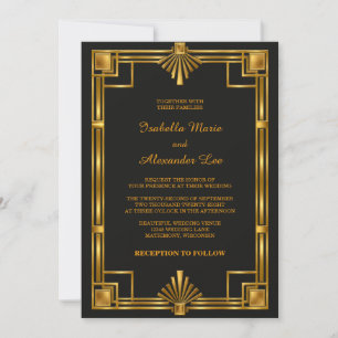 Black Gold Art Deco 1920s Wedding Invitation