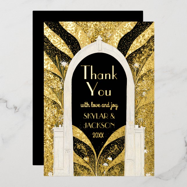 Black & Gold Art Deco Archway Wedding Thank You (Front/Back)