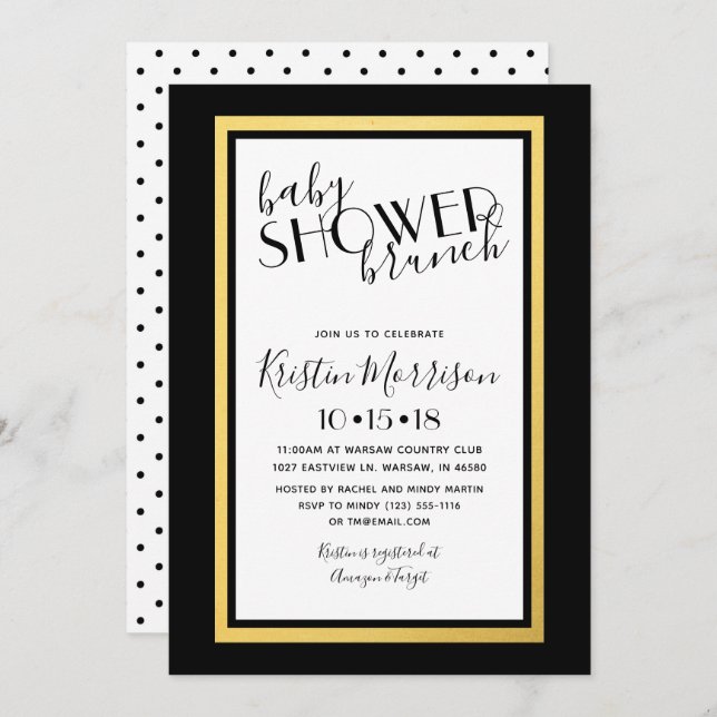 Black & Gold Art Deco Baby Shower Invitation (Front/Back)