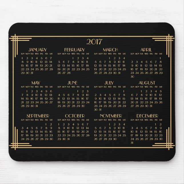 Black Gold Art Deco Calendar 2017 Mouse Pad (Front)