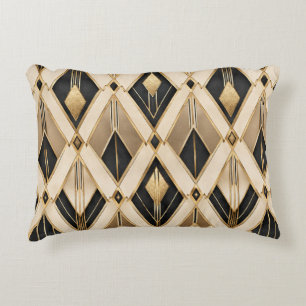 Black & Gold Art Deco Diamonds Decorative Cushion