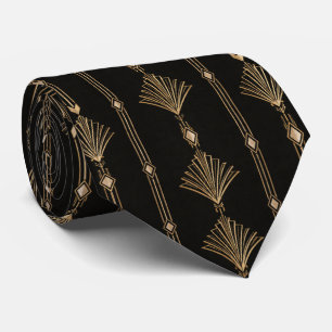 Black Gold Art Deco Fan Geometric Tie