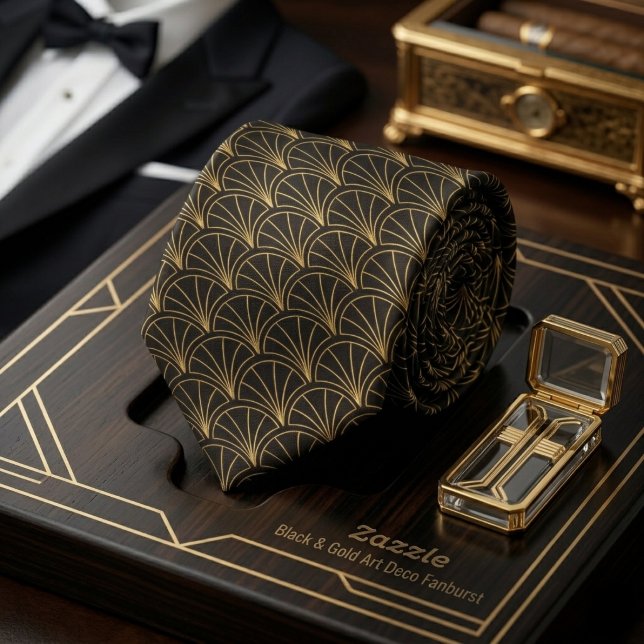 Black & Gold Art Deco Fanburst Tie (Creator Uploaded)