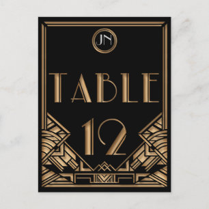 Black Gold Art Deco Gatsby Style Table Number 12 Postcard