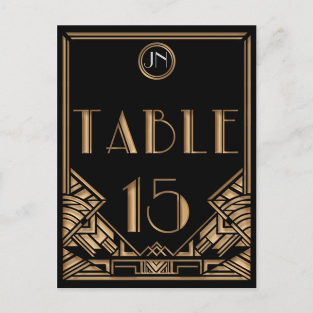 Black Gold Art Deco Gatsby Style Table Number 15 Postcard (Front)