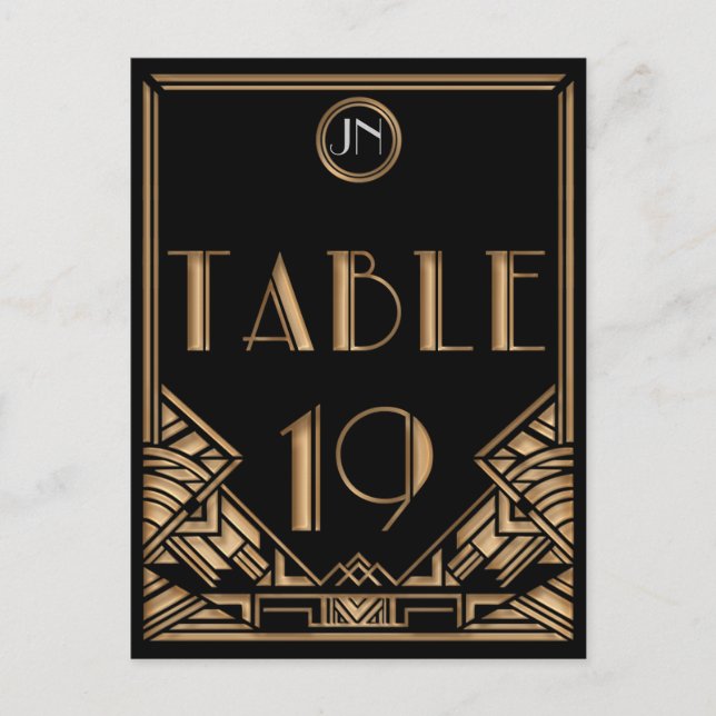 Black Gold Art Deco Gatsby Style Table Number 19 Postcard (Front)