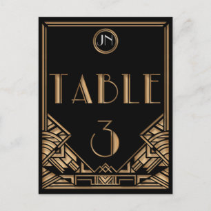 Black Gold Art Deco Gatsby Style Table Number 3 Postcard