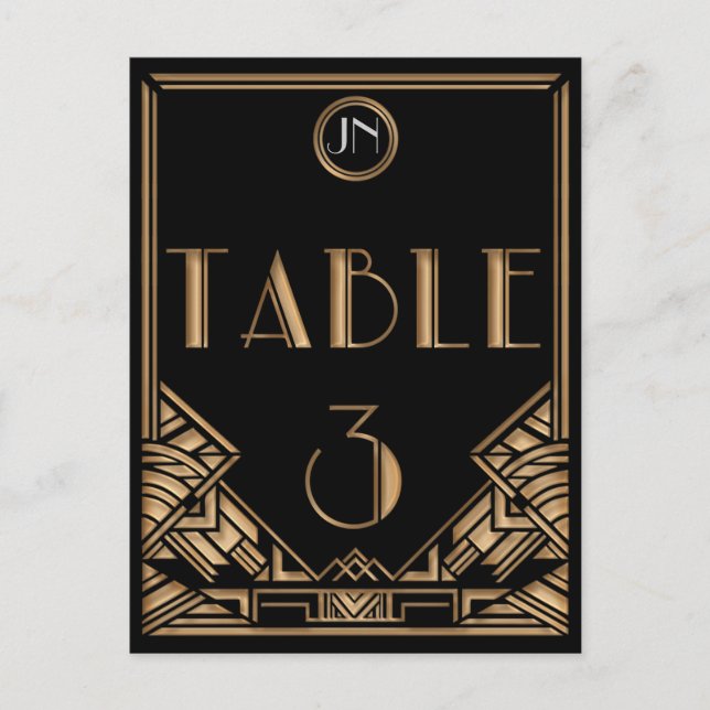 Black Gold Art Deco Gatsby Style Table Number 3 Postcard (Front)