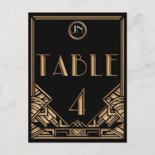 Black Gold Art Deco Gatsby Style Table Number 4 Postcard