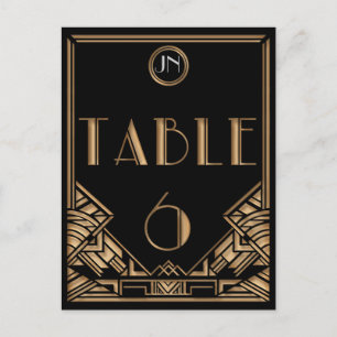 Black Gold Art Deco Gatsby Style Table Number 6 Postcard