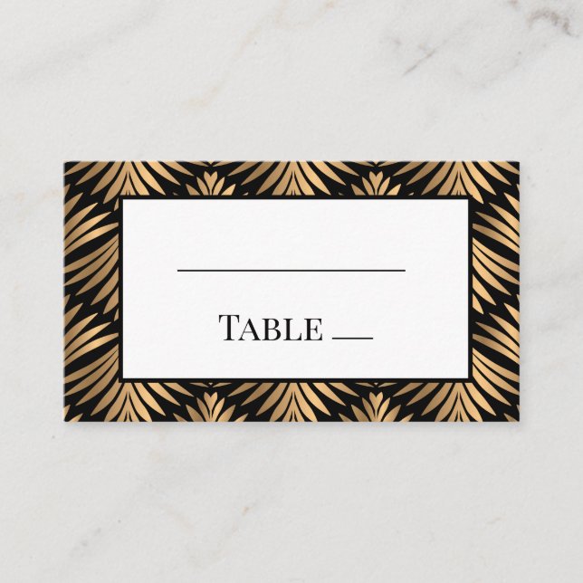 Black Gold Art Deco Gatsby Wedding Elegant Party Place Card (Front)