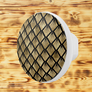 black gold art deco pattern Ceramic Knob 