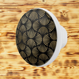 black gold art deco pattern Ceramic Knob 