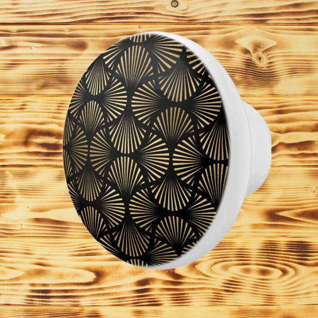 black gold art deco pattern Ceramic Knob  (Creator Uploaded)