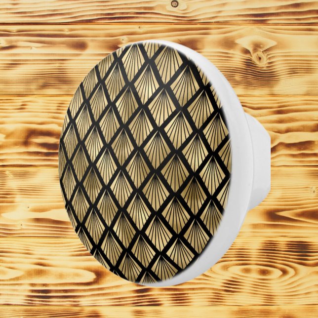 black gold art deco pattern Ceramic Knob  (Creator Uploaded)
