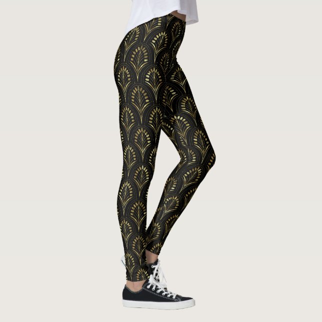 Black & Gold Art Deco Pattern  Leggings (Right)