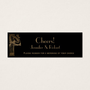 Black Gold Art Deco Peacock Wedding Drink Tickets