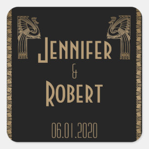 Black Gold Art Deco Peacock Wedding Envelope Seal