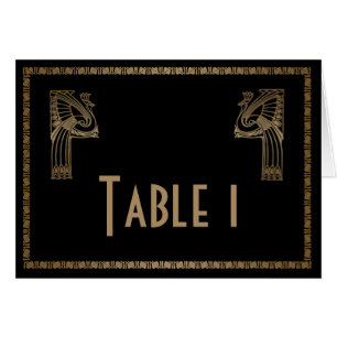 Black Gold Art Deco Peacock Wedding Table Number