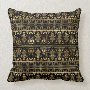 Black gold art deco tiled pattern cushion