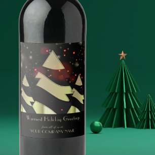 Black Gold Art Deco Trees Corporate Xmas Holiday Wine Label