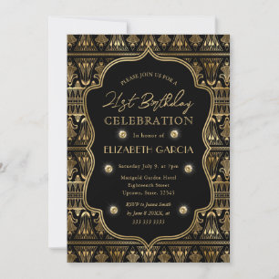 Black & Gold Art Deco Vintage Frame 21st Birthday Invitation